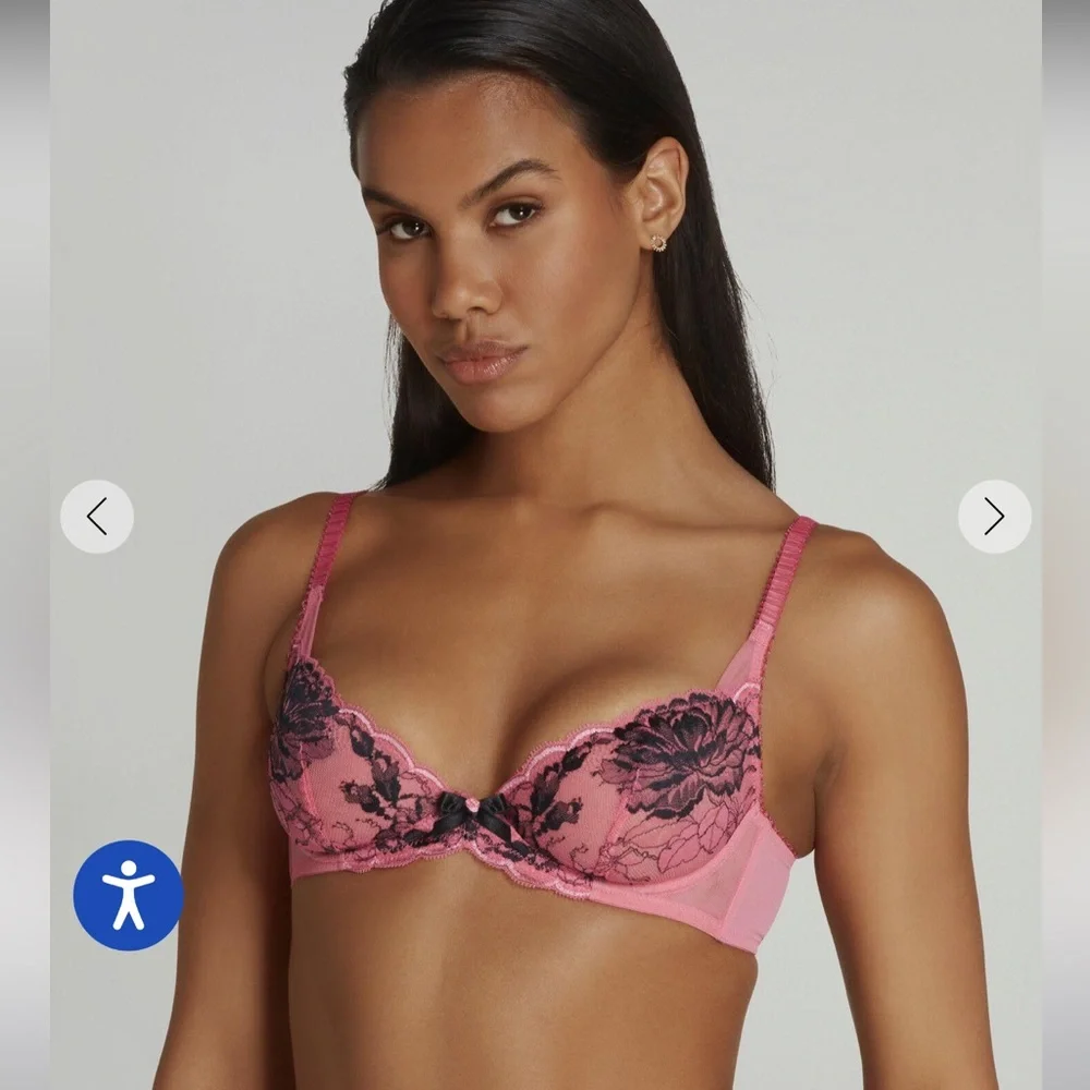 Pink and Black Lace Bra and Panty Set - Picture 2 of 7